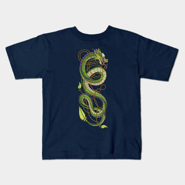 Nordic-Asian Green Dragon Kids T-Shirt by Art of Arklin